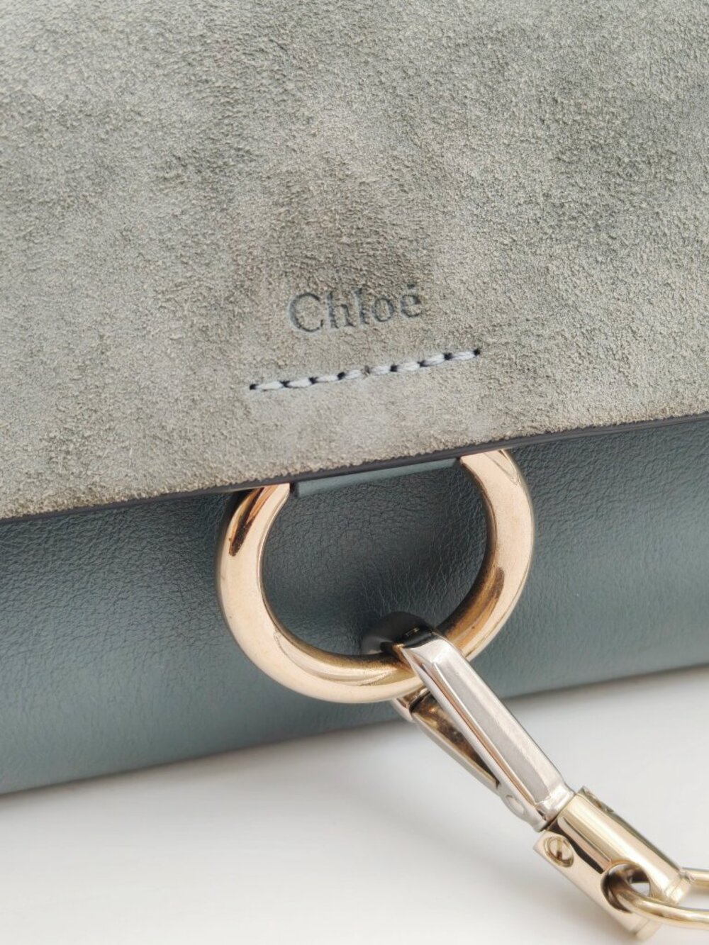 Chloé Faye Small Crossbody Bag Dark Green Suede Leather Gold Chain Authentic - Picture 8 of 12